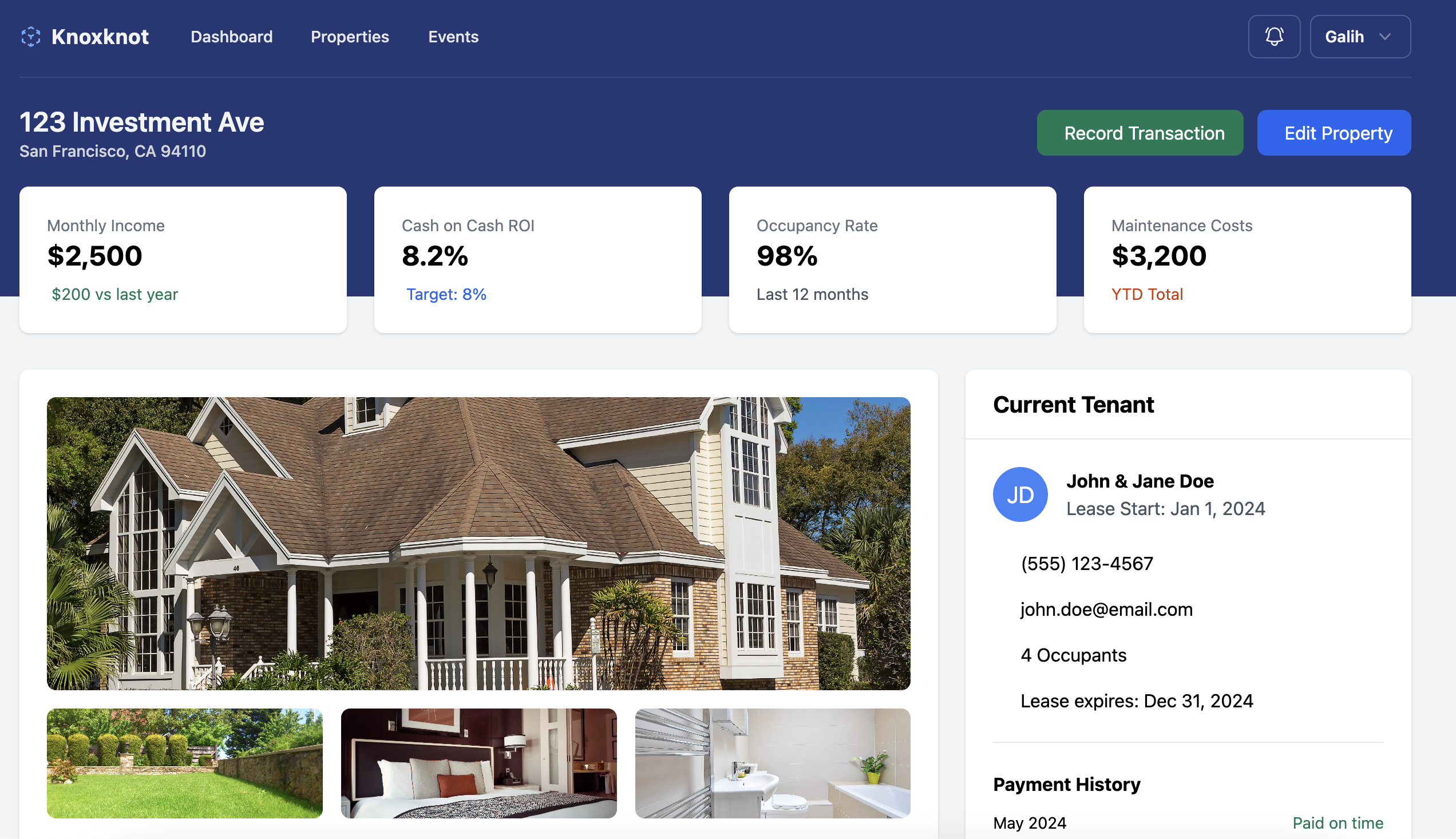 CRM for Real estate investor property detail page